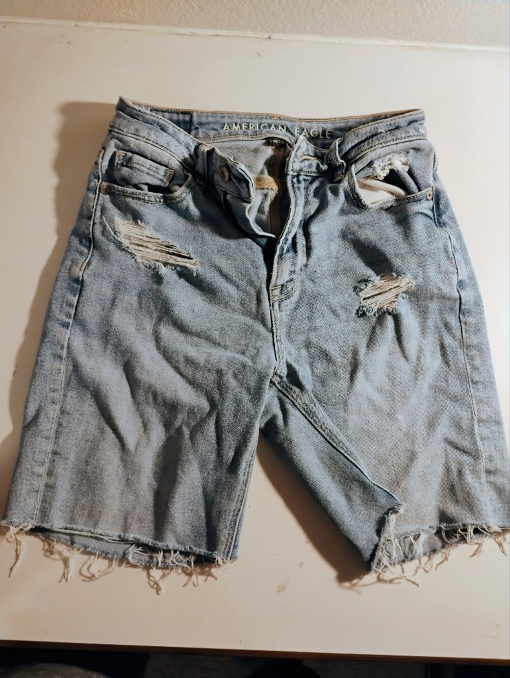 American Eagle Outfitters Light Blue Distressed Denim Bermuda Shorts